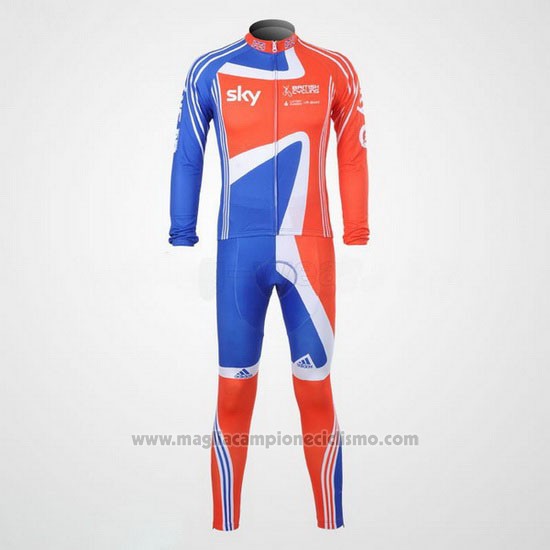 2012 Abbigliamento Ciclismo Sky Campione Regno Unito Arancione e Blu Manica Lunga e Salopette